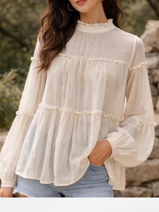 Urban Outfitters Tops - Urban Outfitters Cream Sheer Ruffle Blouse Pirate Core Prairie Top Size M